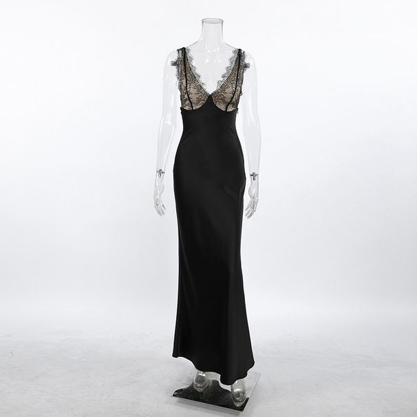 TARUXY Sexy Lace Patchwork Dress Women's Summer New Vacation V-Neck Backless Sleeveless Long Dress Female Stylish Party Dress_ecoleips.com