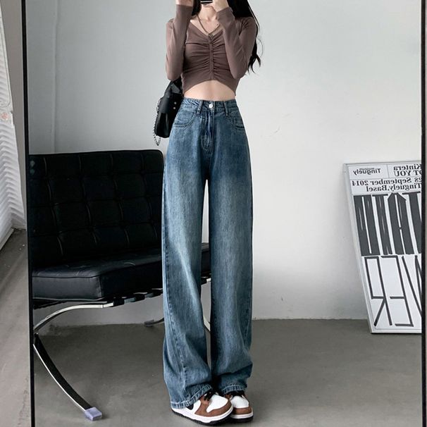 Wide Leg Jeans Korean Style High Waisted Loose Fitting Straight Leg Slimming plus Size Floor Length for Women Autumn Winter_ecoleips.com