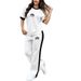 Women's Color Block Two Piece Set European American Style Cross Border Design Letter Logo round Neck Short Sleeve Wide Leg Pants Fashion_ecoleips.com