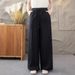 Suitable For All Seasons Zen Elastic Waist Drawstring Tie Linen Casual Loose Slimming Versatile Wide-leg Long Pants For Women_ecoleips.com