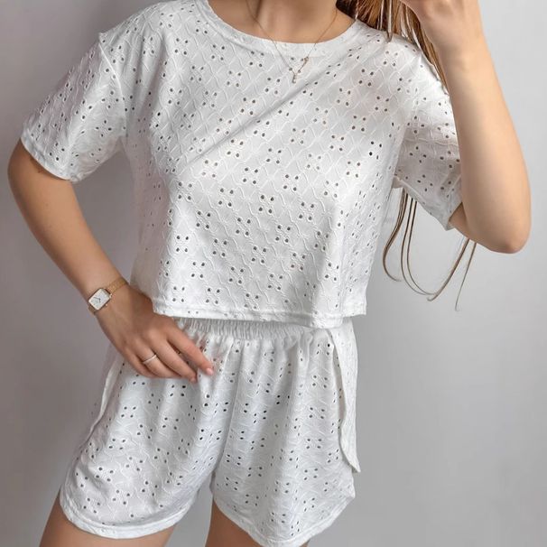 European And American Summer New Jacquard Breathable Comfortable Short Sleeve Shorts Pajama Set Cross-Border_ecoleips.com