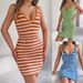 2026 Spring/Summer European And American Style Color-Block Striped Knit Bodycon Dress With Straps For Vacation,_ecoleips.com