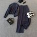 Women's Casual Tracksuit Set - Navy Blue Stand Collar Sweatshirt & Straight Leg Pants, Letter Print Two-Piece Outfit_ecoleips.com