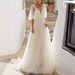 Long Sleeved Lightweight Wedding Dress Mori Style New Simple Ethereal Dreamy Hepburn V Neck Short Train Slimming Women's Clothing Party Wear_ecoleips.com