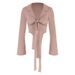 AC535 Unique, French-style, Sexy, Lace-up Long-sleeve Shirt Women, Designed For Spring. It Is A Slim-fit, Short-length_ecoleips.com