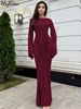 Hugcitar Elegant Solid Long Flare Sleeve Bandage Sexy Bodycon Maxi Dress Autumn Winter Women Clothes Birthday Party Festival_ecoleips.com