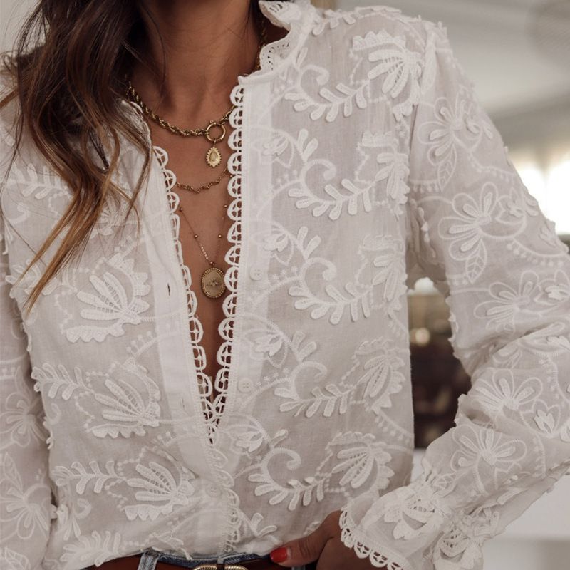 Women's Clothing New Lady Pure Cotton Embroidered Shirt Long Sleeved Shirt Female_ecoleips.com