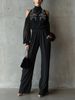 Women's Black Embroidered Jumpsuit European American Style Long Sleeve Wide Leg Elegant Sophisticated Cool Shoulder Romper_ecoleips.com