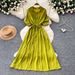 Women's Sophisticated Short Sleeved Shirt Dress Single Breasted Tie Waist Korean Style Summer Commute Friendly Elegant Look_ecoleips.com