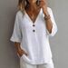 Women's V Neck Button Loose Top Cotton Linen Summer T-Shirt European And American Style New 2026_ecoleips.com