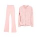 Women's Clothing Gold Long Sleeved Slim Fit Jacket And Flared Pants Set Elastic Waist Sports Running Yoga Outerwear For Women_ecoleips.com