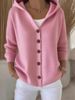 K Button Knit Hooded Sweater Cardigan Jacket New Solid Color Casual Fashion Women's Clothing_ecoleips.com