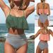 2026 European American Style Solid Color Push-Up Swimsuit High-Waist Two-Piece Bikini Set Vacation Sexy Polyester Bikini_ecoleips.com
