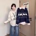 Fair Isle Puppy Polo Collar Sweatshirt Women, Loose-fitting, Two-piece, Thin Top, Trendy Sweatshirt, High-end_ecoleips.com