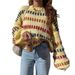 Women's Clothing Fashion Retro Color Block Cozy Oversized Batwing Sleeve Sweater - Retro Color Block Knit Pullover For Women, Autumn Winter Fashion_ecoleips.com