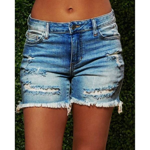 Women's Clothing Ripped Tassel Women's High Stretch Denim Shorts_ecoleips.com