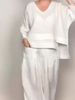 Women's Clothing Solid Color Round Neck Long Sleeved Casual Tops Mid Waist Pocket Straight Pants Two Piece Set_ecoleips.com