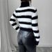 Women's Clothing High Neck Striped Sweater Knit Top Fashionable & Cozy Slim Fit Pullover For Streetwear & Casual Outfits (Black & White Contrast)_ecoleips.com