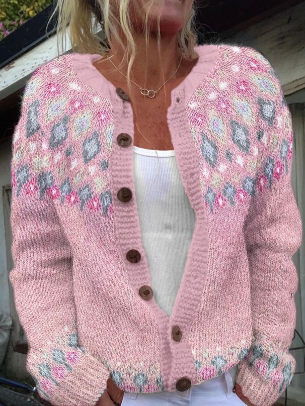 New European And American Style For Women Wish Hot Sale Cardigan Color Block Loose Fashion Knitted Sweater_ecoleips.com