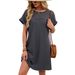 Women's Clothing Elegant Lace Patchwork Dress For Women - Flowy Short Sleeve Round Neck Summer Dress In Solid Colors_ecoleips.com