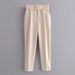 High Waist Slim Fit Casual Trousers for Women European American Style Cropped Length Belted Polyester Pants England Fashion_ecoleips.com