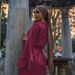 Women's Clothing Solid Color Plus Size Dress Double Layer Bell Sleeve Robe Dress_ecoleips.com