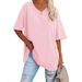 Cross-Border European And American Clothing Foreign Trade Spring Summer New Color Loose Half Sleeve V-Neck Cotton_ecoleips.com