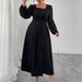 Elegant French-Inspired Maxi Dress – High Waist Pleated Long Sleeve Dress, Flowy & Feminine For Autumn_ecoleips.com