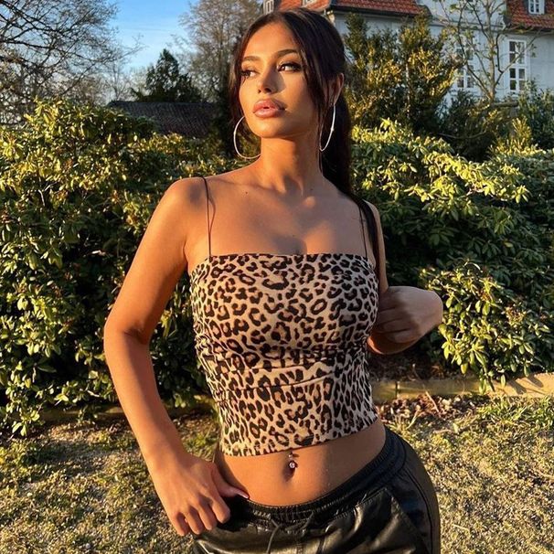 European And American Style Fashionable Sexy Crop With Straps, 2025 Summer New Women's Clothing, Printed Leopard Print_ecoleips.com