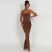 Women's Sexy Solid Color Halter Backless Ruched Bodycon Maxi Dress – Summer Party Gown 2026_ecoleips.com