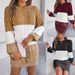 Casual Color Matching Twist Lantern Sleeve Sweater Skirt Women's Clothing_ecoleips.com