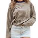 Full Of Energy~Contrast Color Round Neck Casual Cotton Long Sleeve Striped T-shirt For Women, New 2025 Spring/summer_ecoleips.com