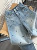 Women's Polka Dot Rhinestone Wide Leg Jeans, High Waist Loose Fit Denim Pants, Vintage Washed Casual Trousers For Daily Streetwear, Trendy Sparkly Dot_ecoleips.com