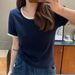Chic Youthful Short-Sleeve T-Shirt For Women, Slimming And Brightening, Versatile Slimming Top For Summer, Round Neck Wi_ecoleips.com