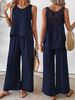 Women's Cotton Linen Two-Piece Set Casual Wide Leg Pants And Hollowed out Back Vest Cross Border European American Style_ecoleips.com