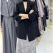 Black Women's Blazer 2026 Spring Fashion New Versatile High-end V-neck Loose Slimming Ribbon Elegant Coat_ecoleips.com