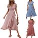 Women's Floral V Neck Cardigan Independent Station Small Tie Short Sleeve Bohemian Swing Holiday Dress_ecoleips.com