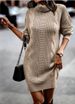 Women's Solid Color High Neck Long Sleeve Sweater Dress - Cozy Winter Pullover For Casual & Office Wear_ecoleips.com