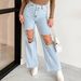 Women’s Clothing Early Spring Large Hole Chain Pendant Ladies Denim Straight Pants_ecoleips.com