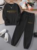 Women's Plus Velvet Sweatshirt Set, Long Sleeve Round Neck Pullover Top And Pants, Loose Fit Warm Sports Tracksuit For Fall And Winter_ecoleips.com