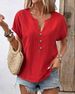 2026 Summer New European American Style Women's Button V-Neck Short Sleeve T-Shirt Top For And_ecoleips.com