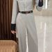 Women's Clothing fashion contrasting color small fragrance style elegant wide-leg trousers suit_ecoleips.com