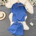 Women's Clothing Suit Collar Shirt Three Piece Camisole Suit Wide Leg Pants A Line Loose Shorts Summer_ecoleips.com