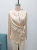 Chic Cross-Wrap Long Sleeve Blouse - Soft V-Neck & Asymmetric Tie Detail For Office & Casual Wear (S-XXL, Champagne)_ecoleips.com