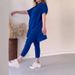 Women's Solid Color Round Neck Large Size Short-sleeved Slit Sweater Casual Suit_ecoleips.com