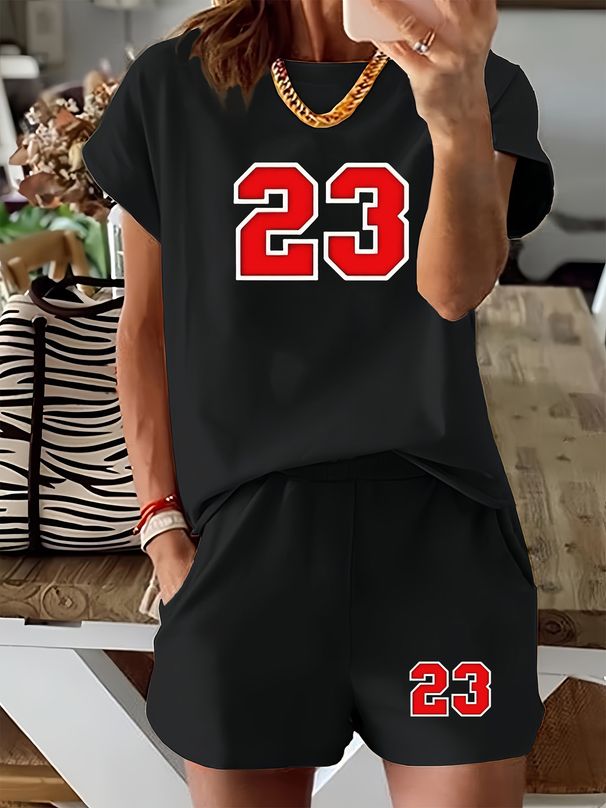 Women’s 2 Piece Outfit Set – Oversized Graphic T-Shirt And Biker Shorts Matching Set, Casual Summer Lounge Tracksuit For Daily Wear-317_ecoleips.com