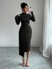 Spring New Arrival Women's Stand Collar Knitted Dress Solid Color Slim Fit Metal Button Style_ecoleips.com