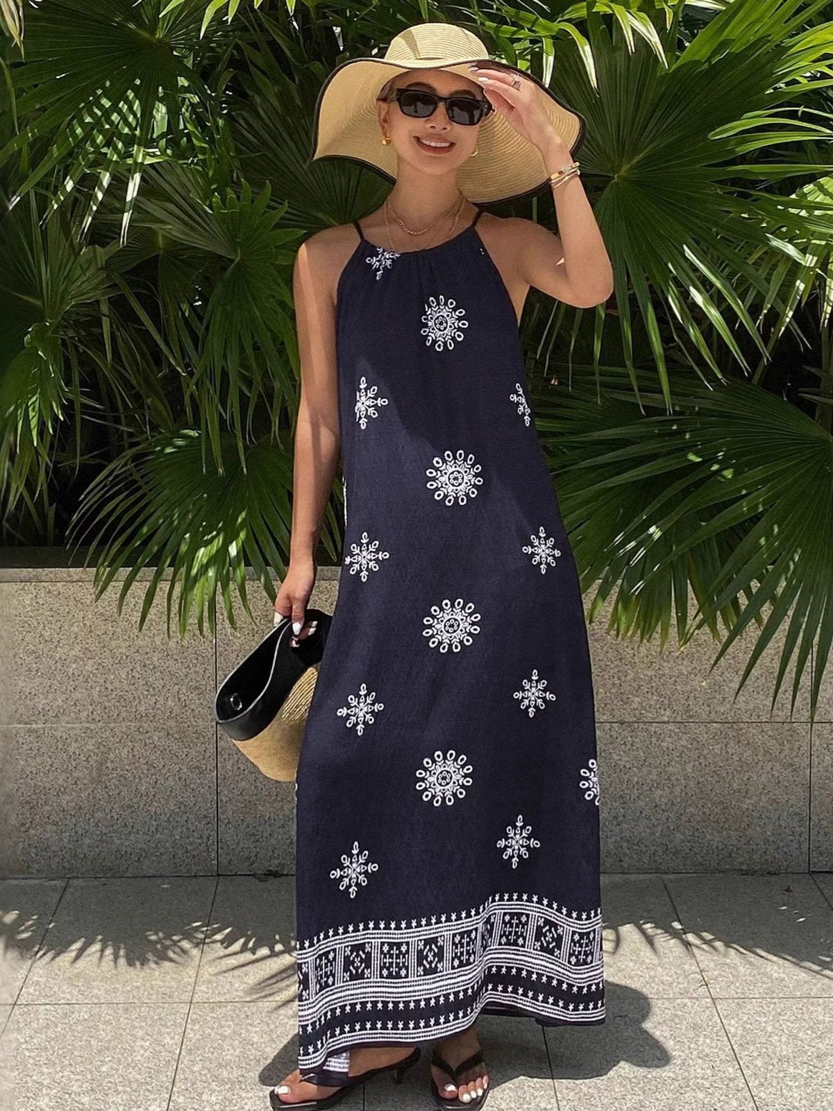Summer Fashion Women's Bohemian Resort Dress Ruffled Suspender Print Design_ecoleips.com
