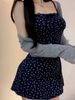 Blue Floral Print Halter Dress Women's Spring 2025 New Small Size Beach Vacation High Waist Short Skirt Commute Style Soft Fa..._ecoleips.com