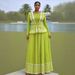 Women's Printed Round Neck Pleated Long Dress Slim Waist Two Piece Set European American Style Casual Fashion New_ecoleips.com